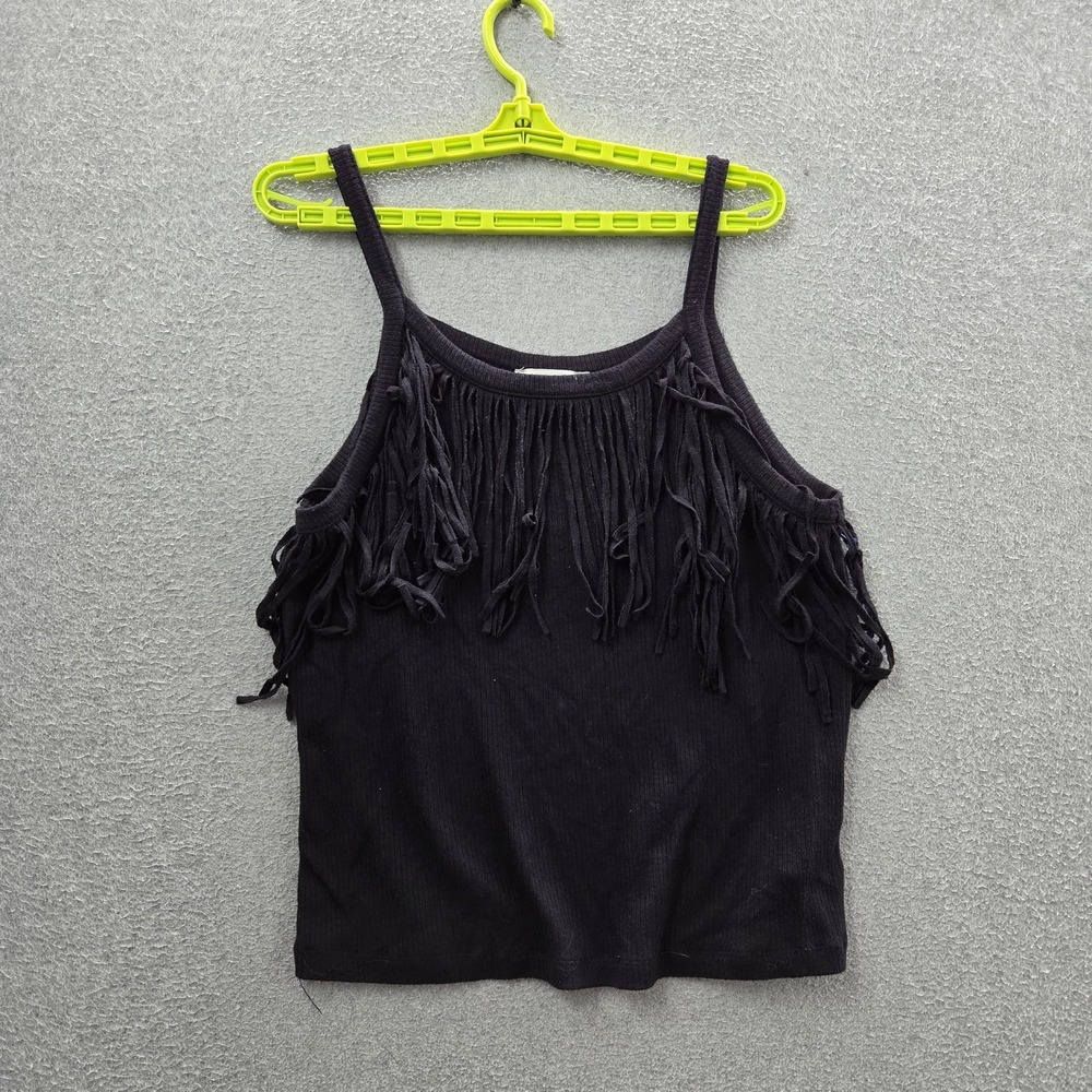 Idyllwind Women Tank Top XL Black Nylon‎ Rayon Fringe Western Scoop Neck